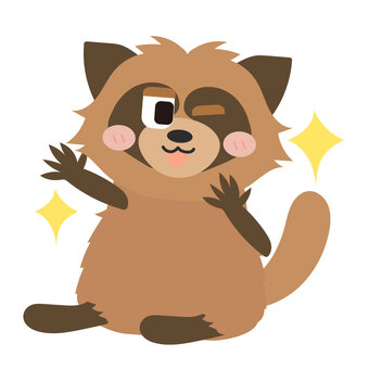 やったね！キラキラなたぬき 動物,生き物,やった,達成感,キラキラ,狸,たぬき,アクション,ポーズ,かわいいのイラスト素材