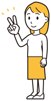  ロングヘア女性(黄)-466-全身 数字,女性,女の子,人物,かわいい,2,指差し,ハンドサイン,数える,カウントのイラスト素材