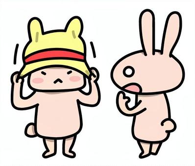 麦わら帽子を被ろうとするうさぎさん 麦わら帽子,うさぎ,ぼうし,動物,被るのイラスト素材