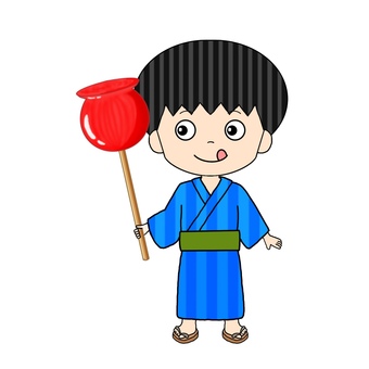 りんご飴と男の子 男性,男の子,浴衣,夏,りんご飴,お祭り,屋台のイラスト素材