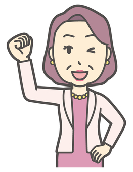  お金持ちマダム-176-バスト おばさん,ガッツポーズ,中年,女性,富裕層,マダム,裕福,お金持ち,ミセス,おばちゃんのイラスト素材