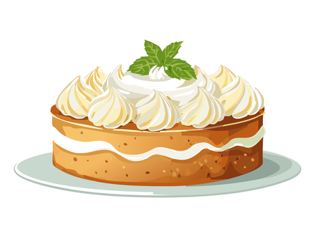 ケーキ6 ケーキ,クリーム,スポンジ,ホールケーキ,おいしい,おいしそう,かわいい,デコレーション,お祝い,誕生日のイラスト素材