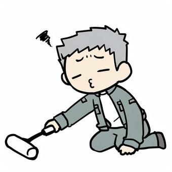 コロコロをかける不満なおじいさん コロコロをかける不満なおじいさん おじいさん,コロコロ,掃除,不満,いやいや,不本意,やりたくない,義務,役割,趣味のイラスト素材