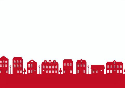 赤色のおしゃれな欧州の街並み 赤色のおしゃれな欧州の街並み 街,家,街灯,木,欧州,洋風,赤色,イラスト,風景,背景のイラスト素材