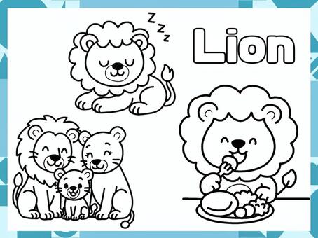 ライオン　０１　ぬりえ ぬりえ,かわいい,ライオン,動物,趣味のイラスト素材