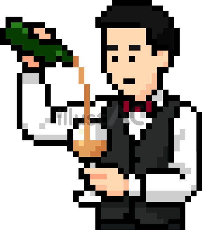ドット絵のソムリエの橙ワイン注ぎです。 ドット絵,ソムリエ,ワインのイラスト素材