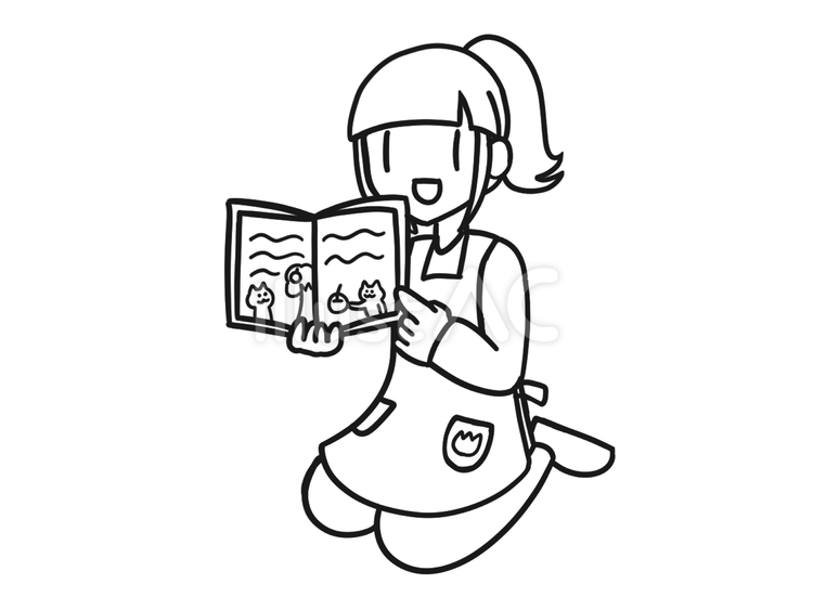 読み聞かせをする　保育士　女性　線のみ 線画,人物,女性のイラスト素材