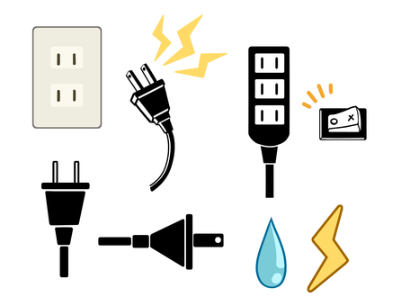 コンセント・電気プラグ・アイコン コンセント・電気プラグ・アイコン コンセント,電気,電気プラグ,水,雷マーク,スイッチ,アイコンのイラスト素材