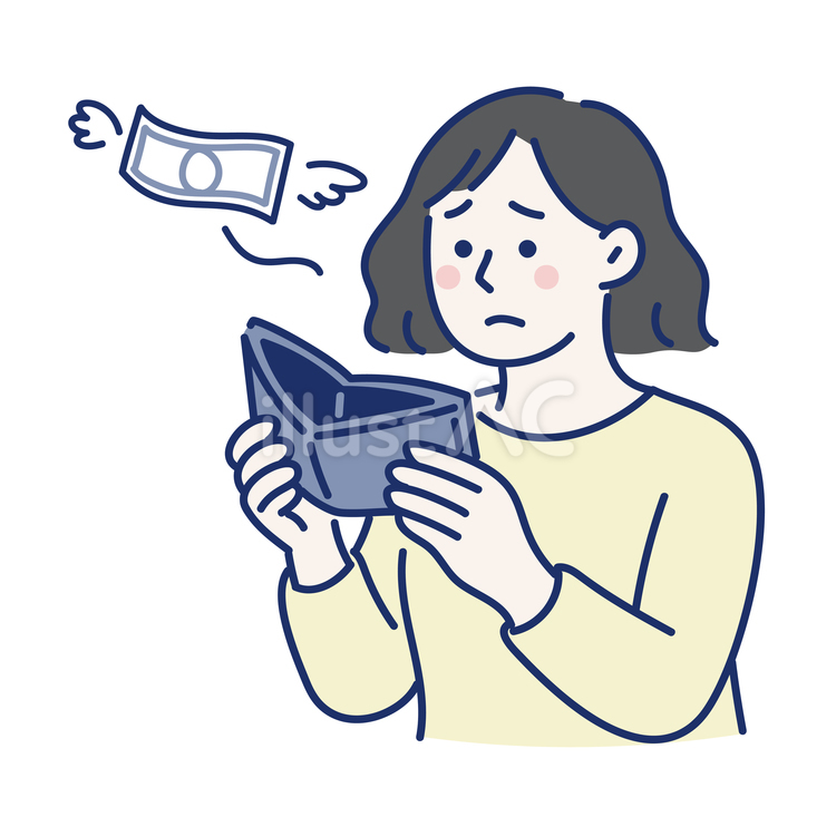 家計管理に悩む女性の表情 家計,節約,女性のイラスト素材