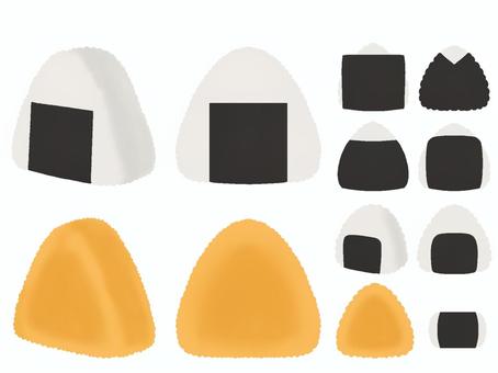 おにぎりと焼きおにぎり　線画無し おにぎり,焼きおにぎり,デフォルメ,シンプル,黒のイラスト素材