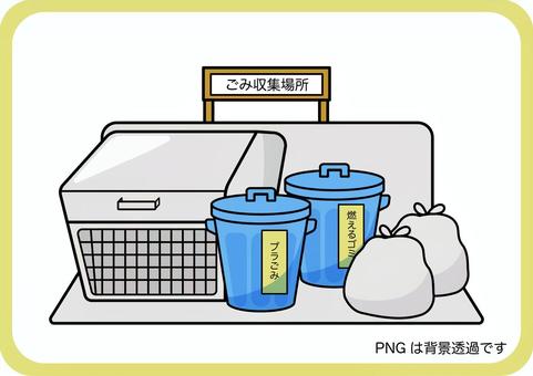 シンプル街中シリーズ【ごみ収集場所】 ごみ,ごみステーション,集積所,収集所,ごみ箱,ポリ袋,分別のイラスト素材