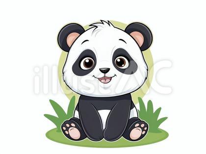 白バックに座っている可愛い赤ちゃんパンダ