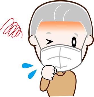 Poor physical condition / senior man / upper body, bad tone, mask, cold, JPG, PNG and AI