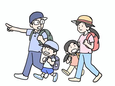 Illustration of hiking with family, hiking, family, holiday, JPG and PNG