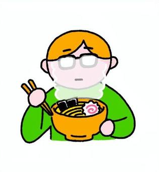 湯気でメガネが曇る人 日常,生活,食事,ラーメン,メガネ,人物,箸,器,食べ物,麺のイラスト素材