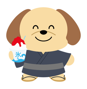 浴衣を着たイヌ