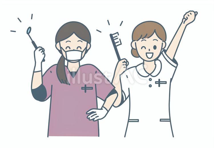 女性歯科医師と歯科衛生士C② 歯科医師,歯科衛生士,歯科助手のイラスト素材