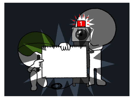 カンペ 画用紙,カンペ,記入欄,空欄,枠,暗闇,撮影,カメラ,シルエット,フレームのイラスト素材