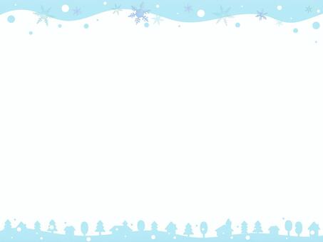 冬の雪景色フレーム 冬,フレーム,雪,雪景色,雪の結晶,冬景色,おたより,学校プリント,12月,1月のイラスト素材
