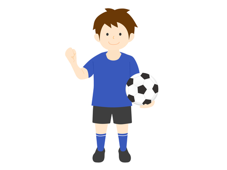 ガッツポーズをするサッカー少年 サッカー,男の子,ガッツポーズ,子供,小学生,笑顔,サッカーボール,スポーツ,人物,全身のイラスト素材