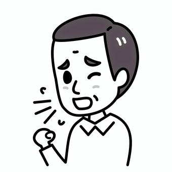 シニア男性　せき　白黒 せき,高齢者,白黒,病気,風邪,インフルエンザ,症状,ぜんそく,シニア,お年寄りのイラスト素材
