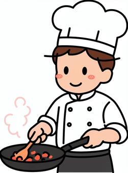 炒めるグレーのコックさんです。 厨房,スタッフ,シンプル,キッチン,料理人,調理,シェフ,コック,レストラン,飲食店のイラスト素材