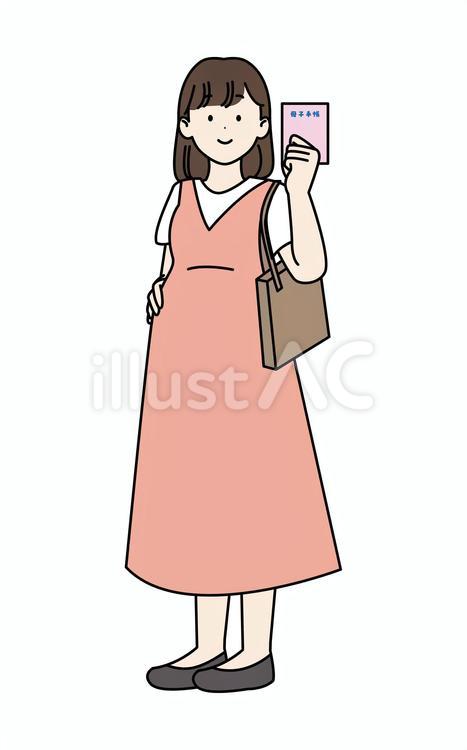 妊婦さん母子手帳+バッグ 女性,妊婦,シンプルのイラスト素材