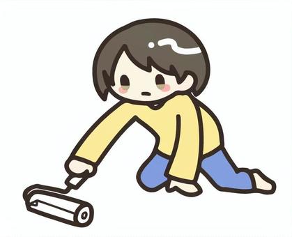 粘着クリーナーで掃除をする女性 粘着クリーナーで掃除をする女性 掃除,クリーナー,粘着,テープ,カーペット,床,掃除道具,ホコリ,ごみ,清潔のイラスト素材