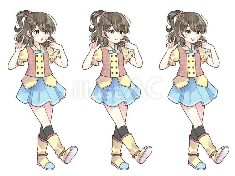 アイドルの女の子立ち絵素材3種 1-2 立ち絵,女の子,表情のイラスト素材