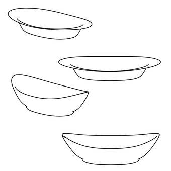 カレー皿の線画 カレー皿,皿,食器,線画,モノクロ,立体,シンプルのイラスト素材