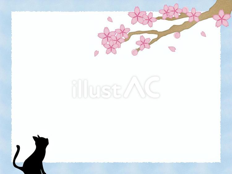 猫と桜03 フレーム,桜,猫のイラスト素材