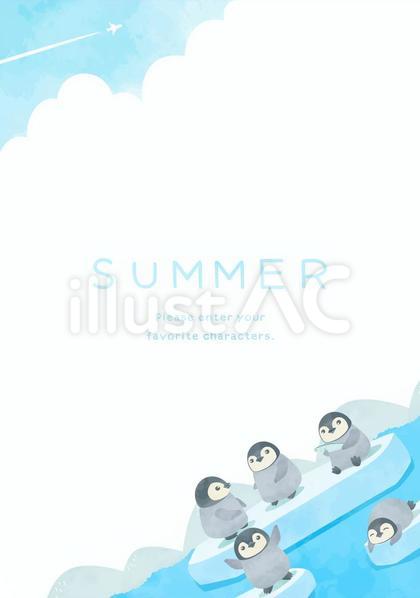ほのぼのとしたペンギンたちと海の背景