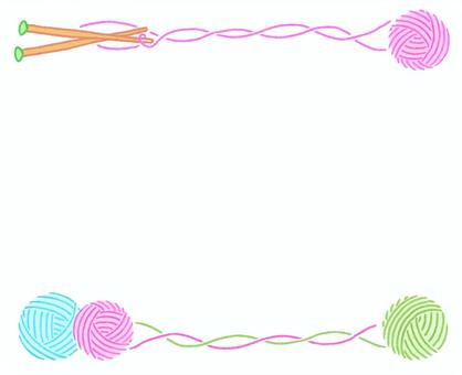 毛糸フレーム上下　パステル色 毛糸,編み棒,パステル色,罫,フレーム,丸,ピンク,水色,薄緑のイラスト素材