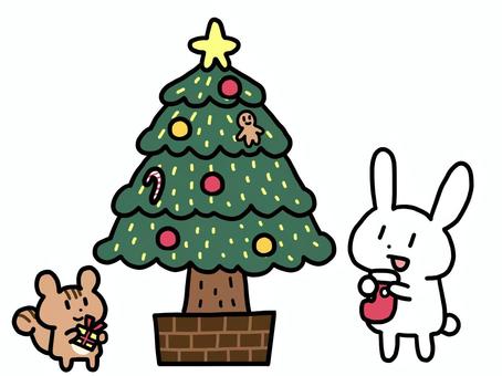 Rabbits and squirrels decorating the Christmas tree, , JPG and PNG