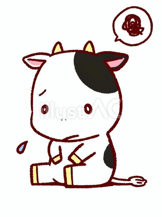 落ち込むウシ（乳牛） 動物,牛,乳牛のイラスト素材