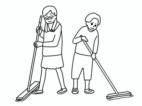 学校を掃除する学生 学校,小学校,小学生,10代,子供,かわいい,児童,仲間,友達,同級生のイラスト素材