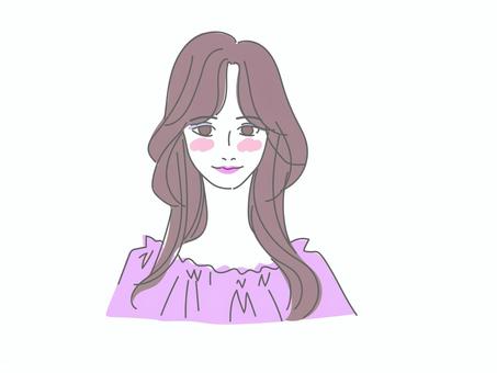 ロングヘア（ガーリー系ヘア） ヘアスタイル,美容院,女性,２０代,３０代,４０代,５０代,ロングヘア,ウェービィヘア,ガーリー系ヘアのイラスト素材