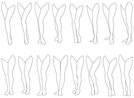 女性レッグモデル輪郭イラスト集p2-18 人体,身体,女性,下半身,パーツモデル,レッグモデル,ポージング,脚タレ,脚,つま先のイラスト素材
