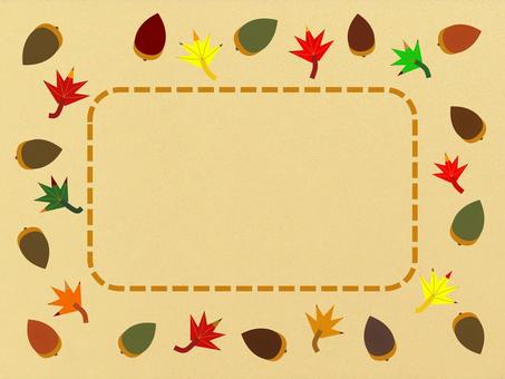 Illustration, autumn leaves, acorn, dotted line, 