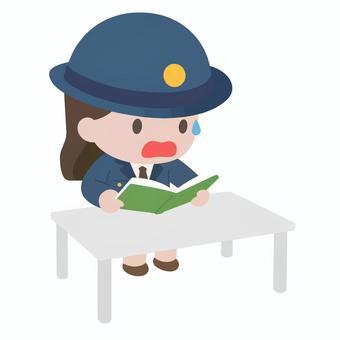 焦り何かを読む警察官 警察官,焦り,緊張,慌てる,読む,確認,書類,任務,職務,制服のイラスト素材