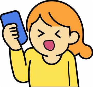 スマホを見てリアクションを取る女の子 スマホ,喜ぶ,笑顔のイラスト素材