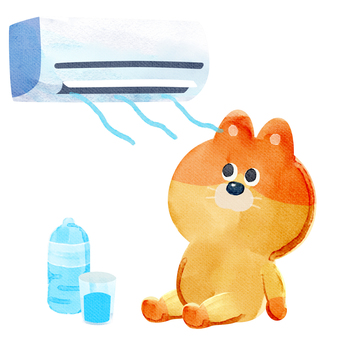 水彩画_クーラーで涼むネコ_01 水彩画_クーラーで涼むネコ_01 猫,動物,手描きのイラスト素材