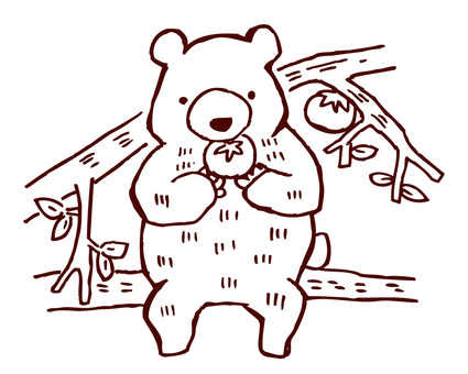 柿の木に登って柿を食べるクマ_線画 クマ,熊,ツキノワグマ,ヒグマ,柿,柿の木,木登り,食べる,柿の実,害獣のイラスト素材