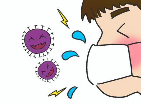 インフルエンザ インフルエンザ,男性,人物,くしゃみ,マスク,ウイルス,バイキン,飛沫,感染予防,風邪のイラスト素材