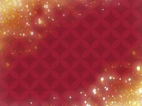 七宝模様の深紅光背景（和柄・重厚感） 和柄,七宝,和紙風,背景,深紅,赤,金,光,上品,落ち着いたのイラスト素材