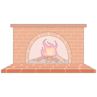 火がついている暖炉（線あり） 暖炉,炎,火,冬,線あり,レンガ,焚き火,イラスト,季節,素材のイラスト素材