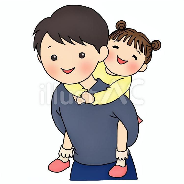 女の子をおんぶする男性 おんぶ,女の子,男性のイラスト素材
