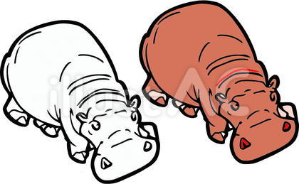 カバ モノクロ カラー のイラスト