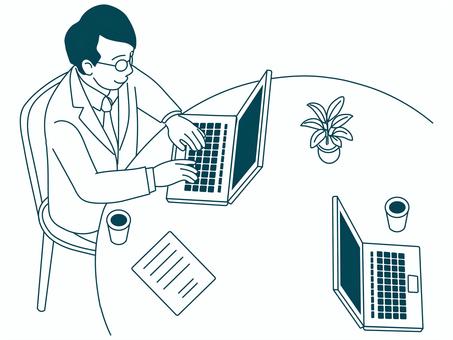 パソコン操作する男性 pc,操作,パソコン,男性,ビジネスマン,オフィス,会社員,デスクワーク,手描き,線画のイラスト素材