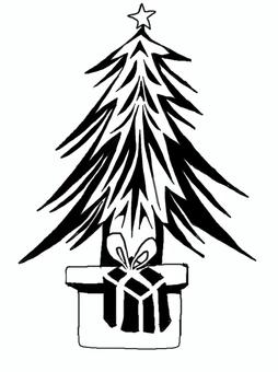 クリスマスツリー・トライバル クリスマス,ツリー,プレゼント,トライバル,冬,モノクロのイラスト素材